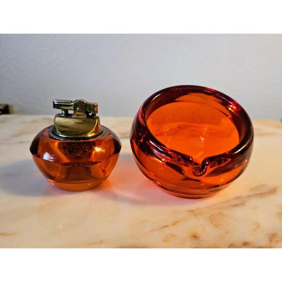 Viking Persimmon Orb Ashtray with Lighter Wow Free Domestic Shipping - Picture 3 of 5